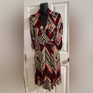 Diane Von Furstenberg Red and Black Chevron Utility Wrap Dress DVF classic